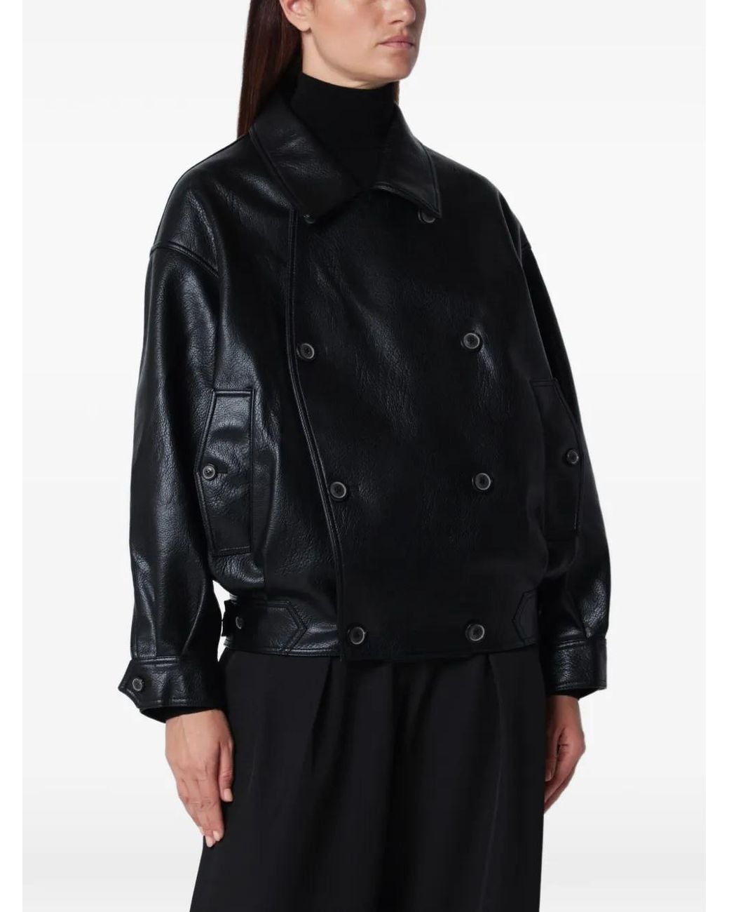 Source Unknown Black Double-Breasted Faux-Leather Jacket
