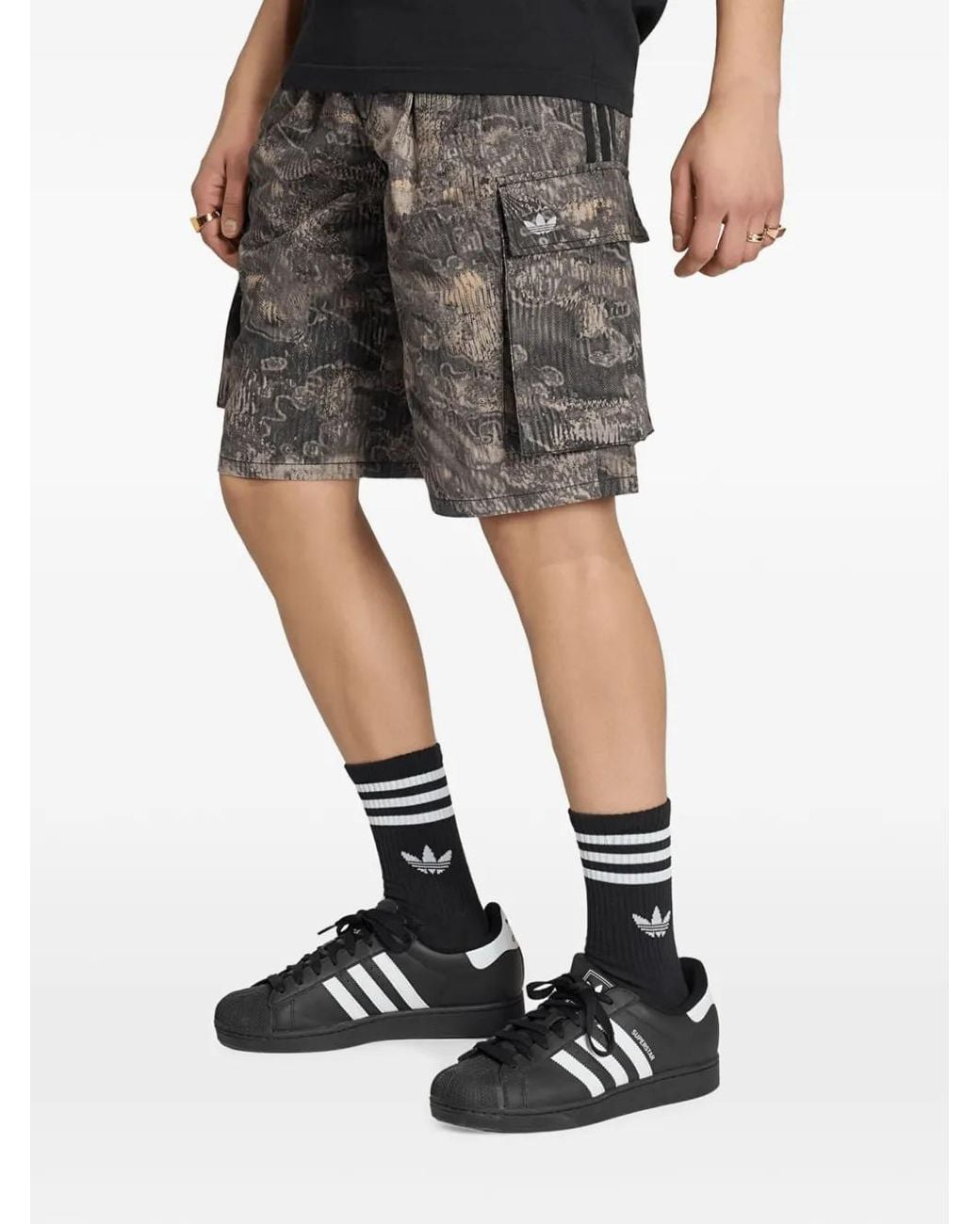 Adidas Black Adilenium Season 5 Aop Cargo Shorts for men