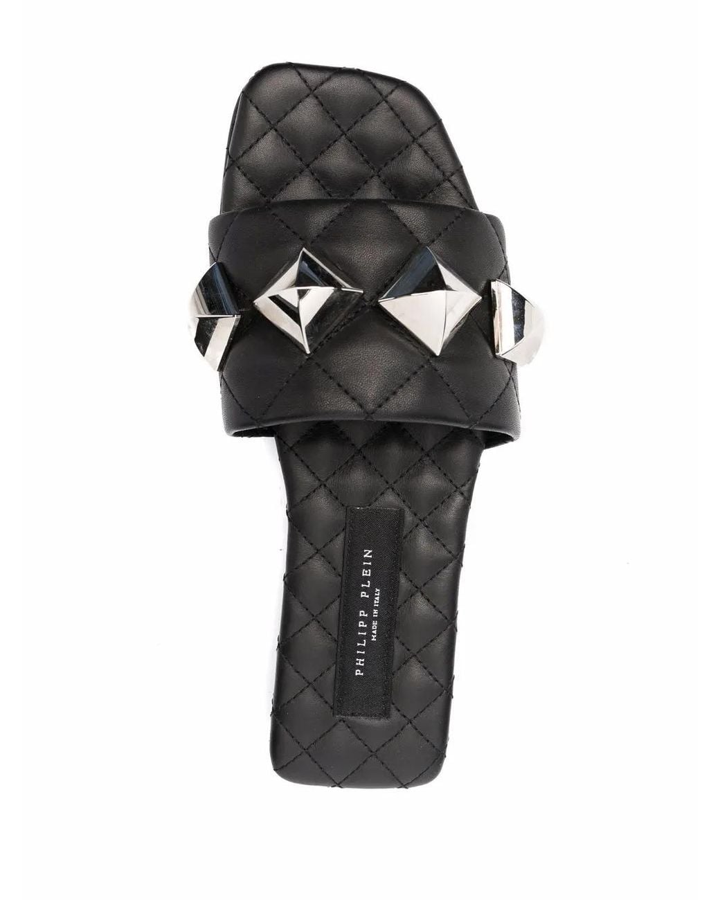 Philipp Plein White Flat Studded Matelassè Sandals
