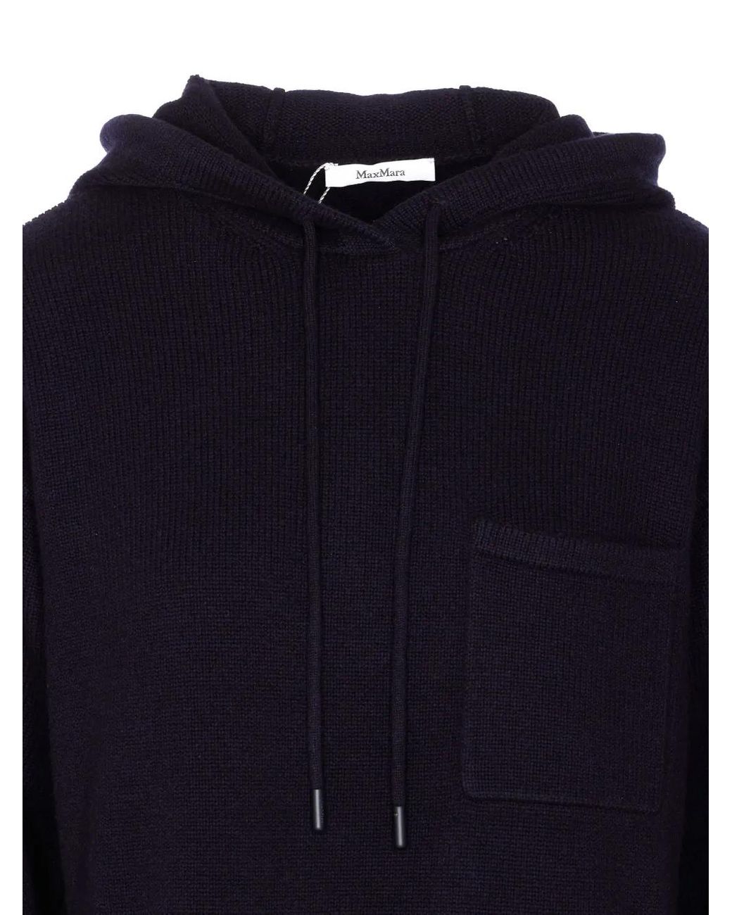 Max Mara Blue Hooded Patch-Pocket Sweater