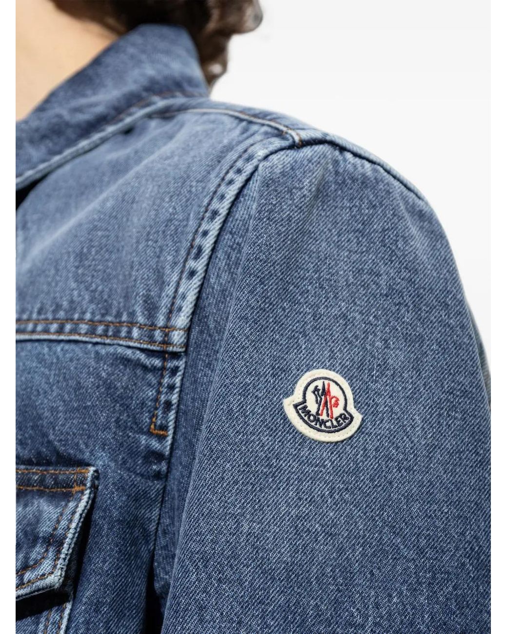 Moncler Blue Logo-Patch Denim Shirt for men