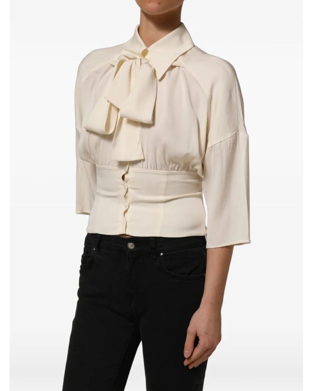 Dolce & Gabbana White Bow-Detailed Gathered Blouse