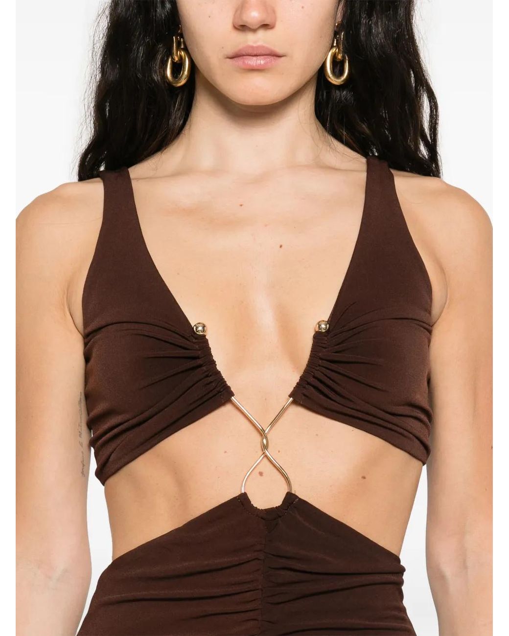 Nissa Brown Cut-Out Maxi Dress