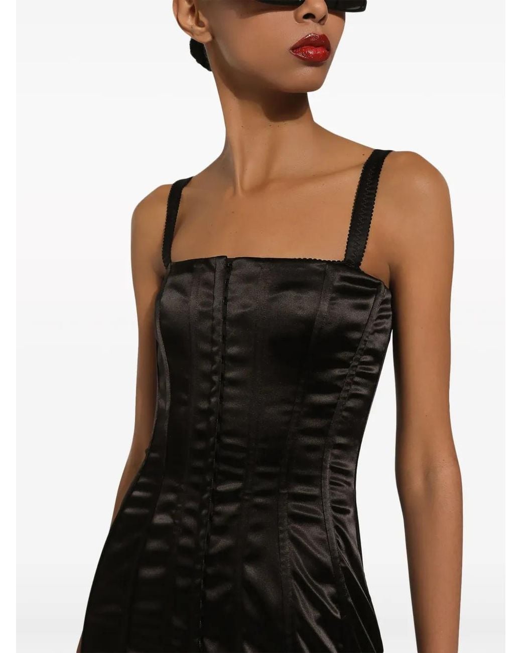 Dolce & Gabbana Black Strapless Satin Minidress