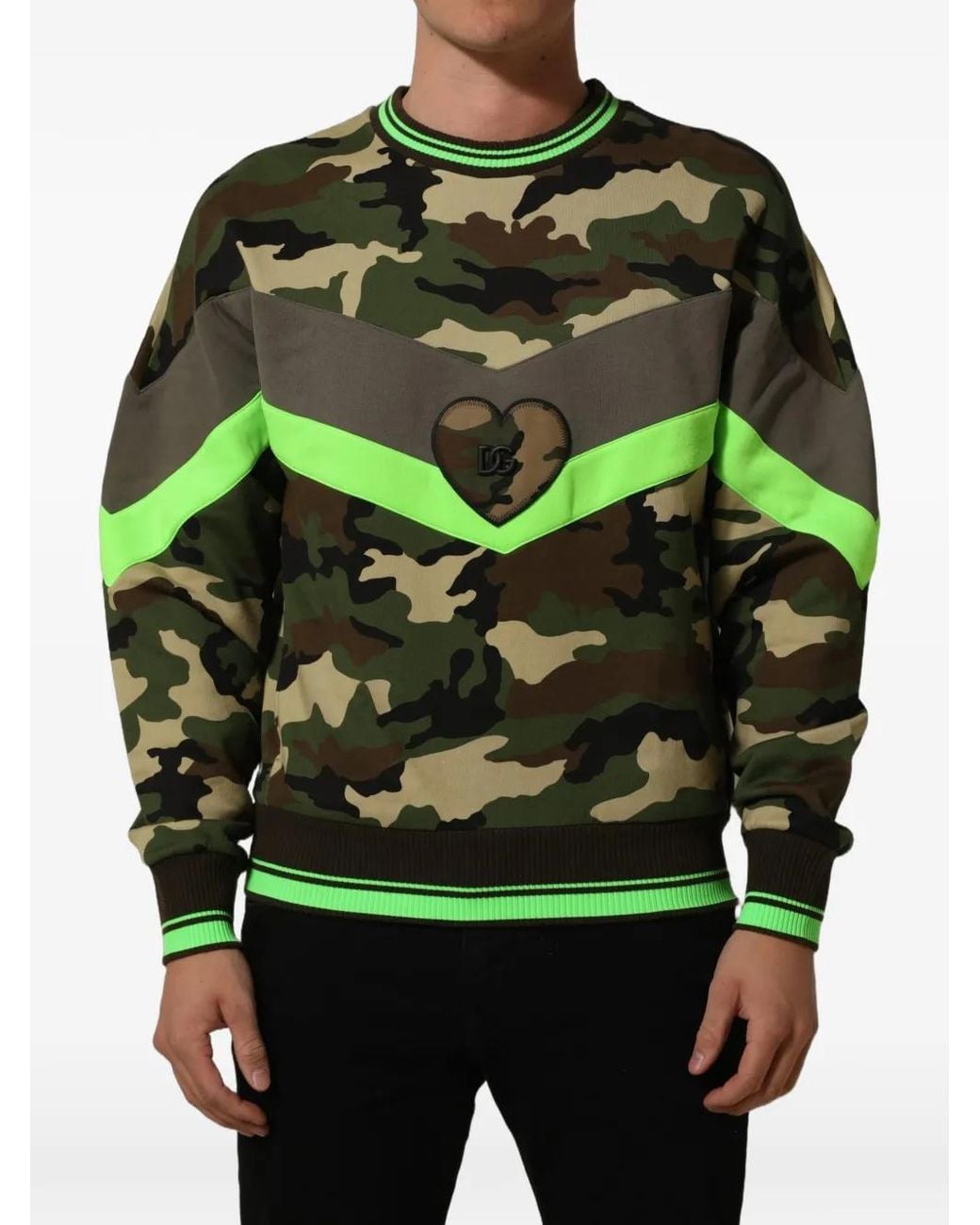 Dolce & Gabbana Green Camouflage-Print Heart-Patch Sweatshirt for men