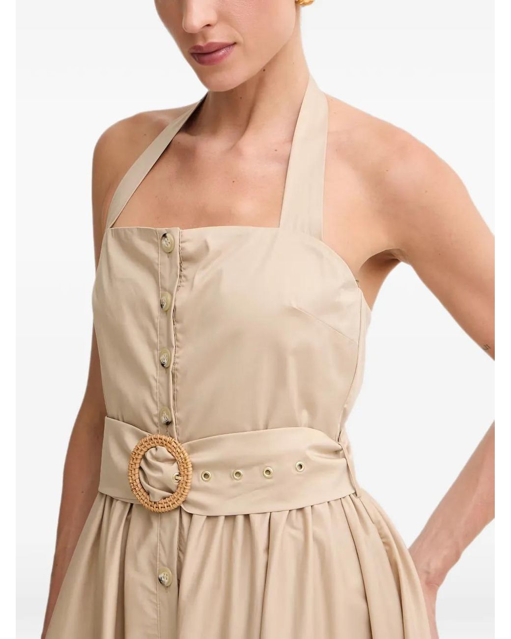 Fracomina Natural Belted Halterneck Midi Dress