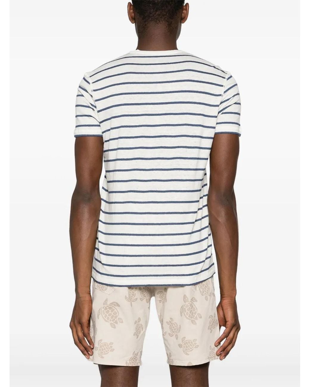 Majestic Filatures Gray Striped V-Neck T-Shirt for men