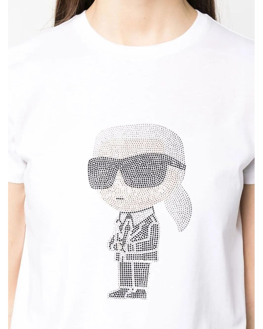 Karl Lagerfeld White Ikon Rhinestone-Embellished T-Shirt