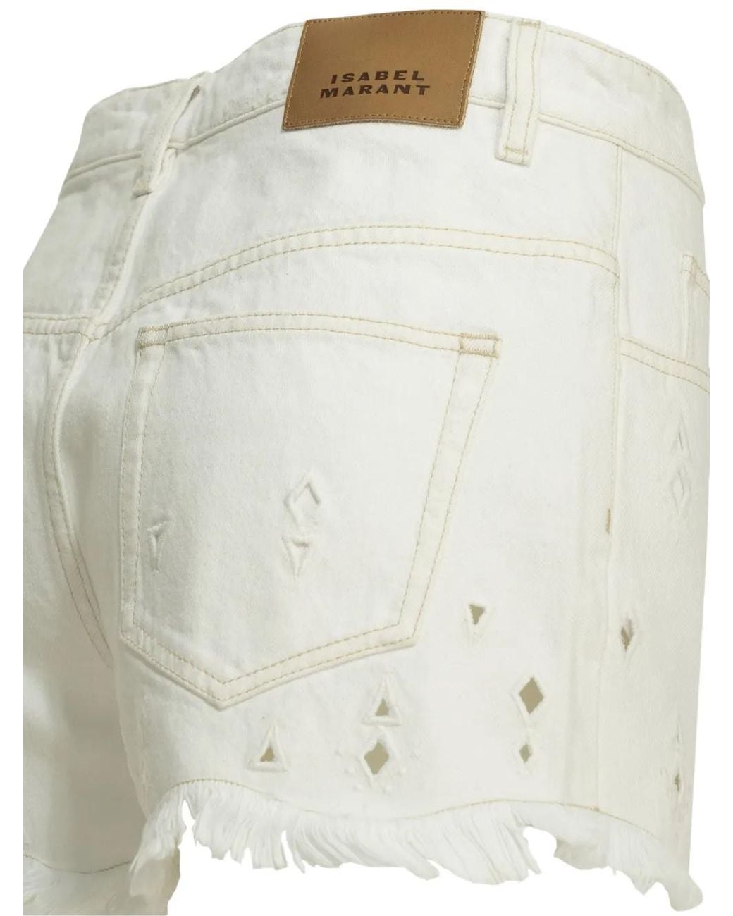Isabel Marant White Aecia Eyelet-Embellished Frayed-Hem Shorts
