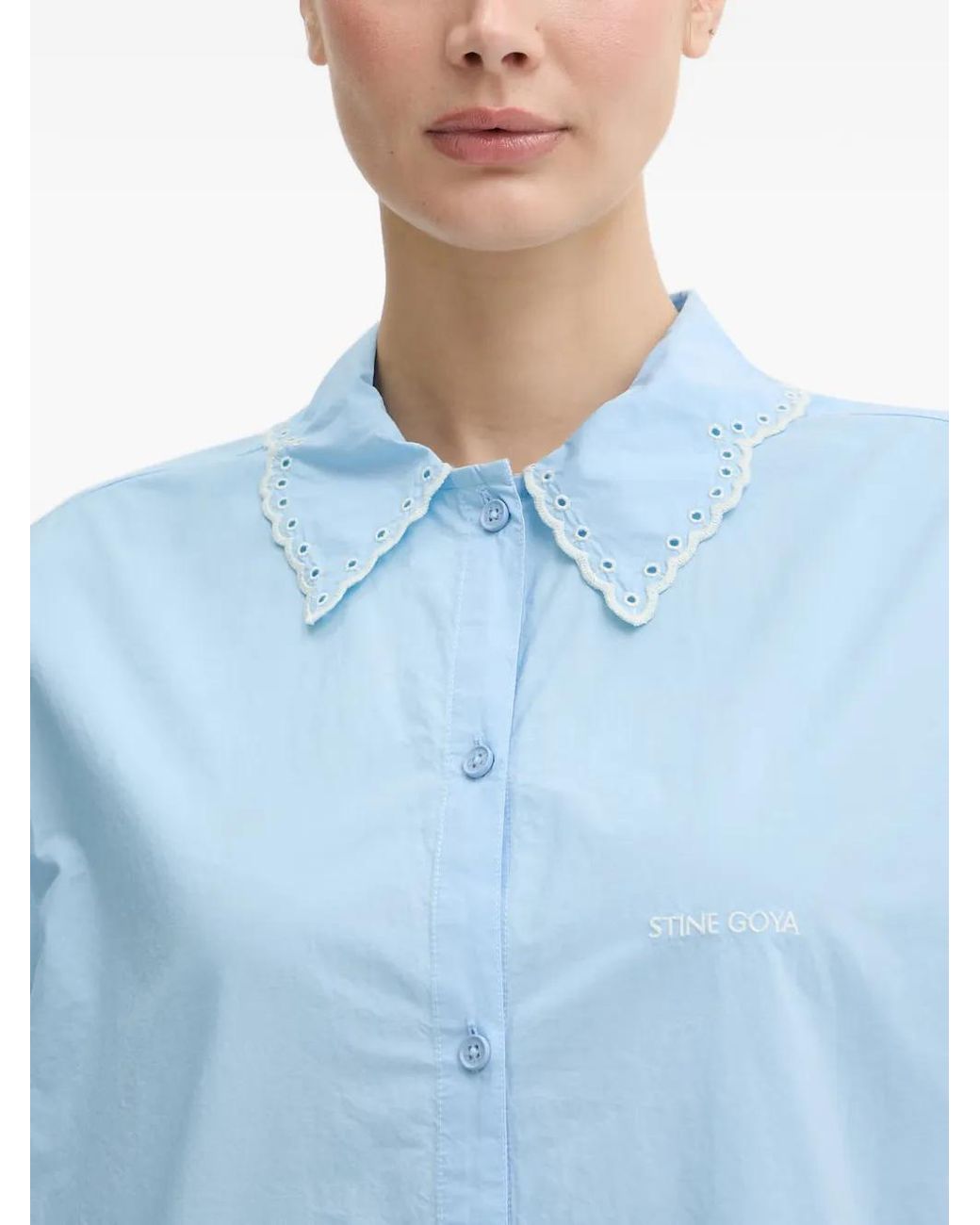 Stine Goya Blue Broderie-Anglaise Scalloped Shirt