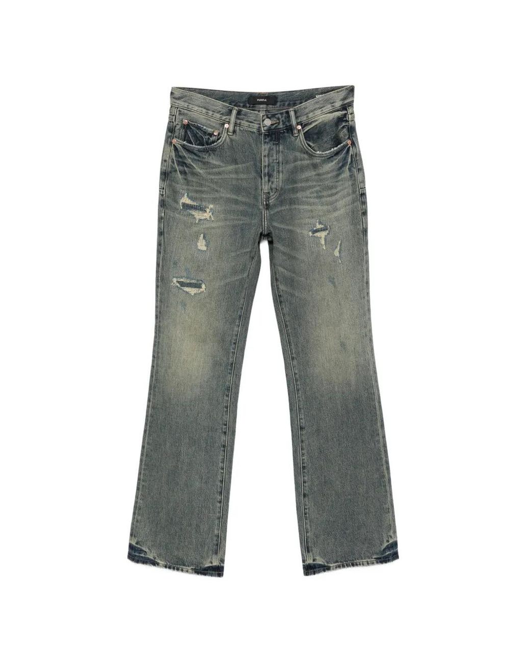 Purple Brand Gray Distressed Paisley-Patch Bootcut Jeans for men