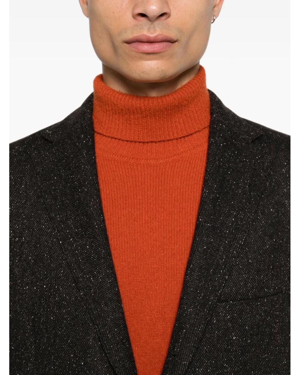 Eleventy Black Herringbone-Knit Single-Breasted Jacket for men