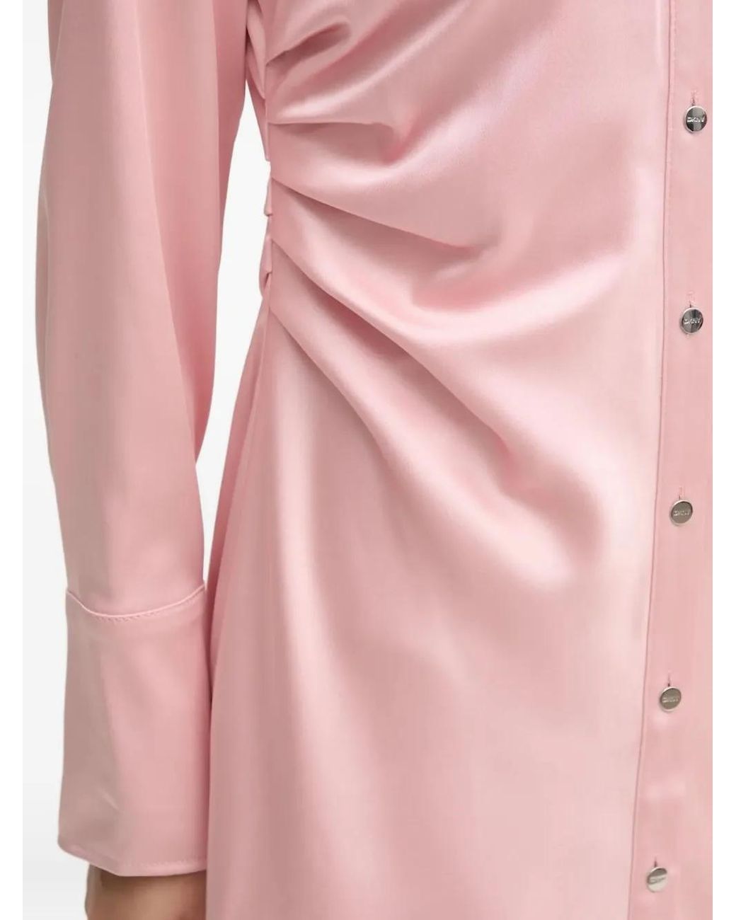 DKNY Pink Satin-Panelled Button-Front Midi Dress