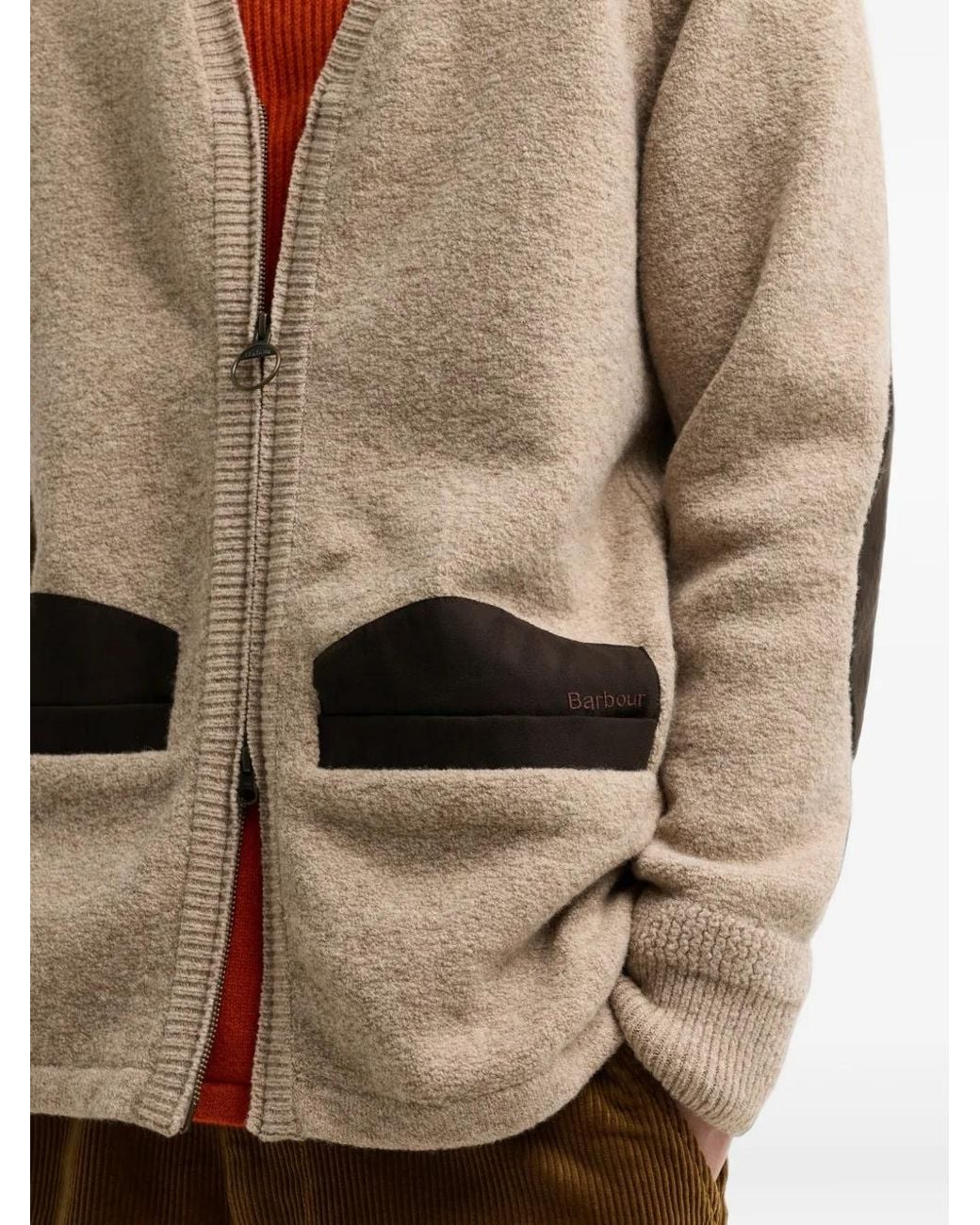 Barbour Natural Elbow-Patch Zip-Up Cardigan for men