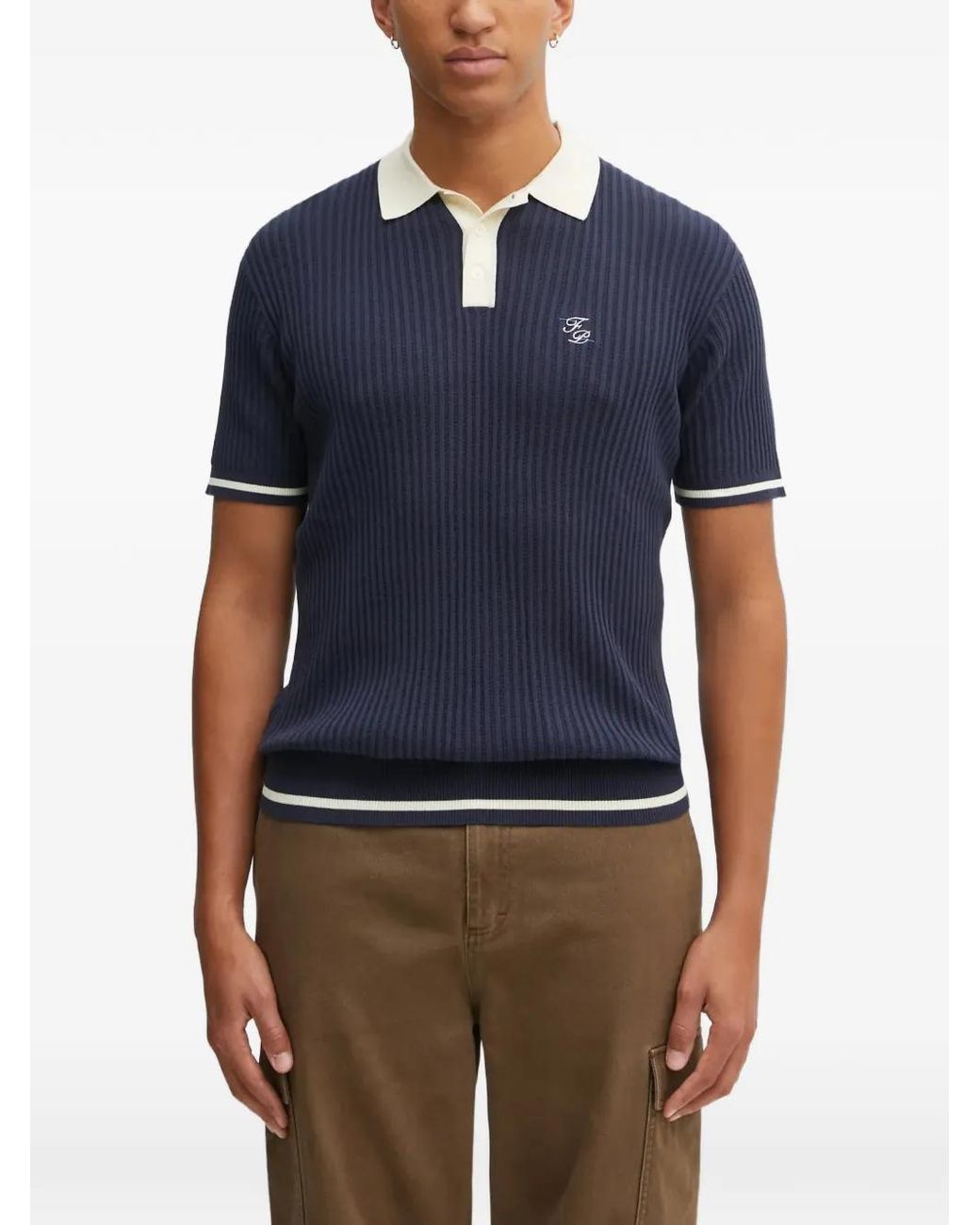 Filling Pieces Blue Ribbed Polo Top for men