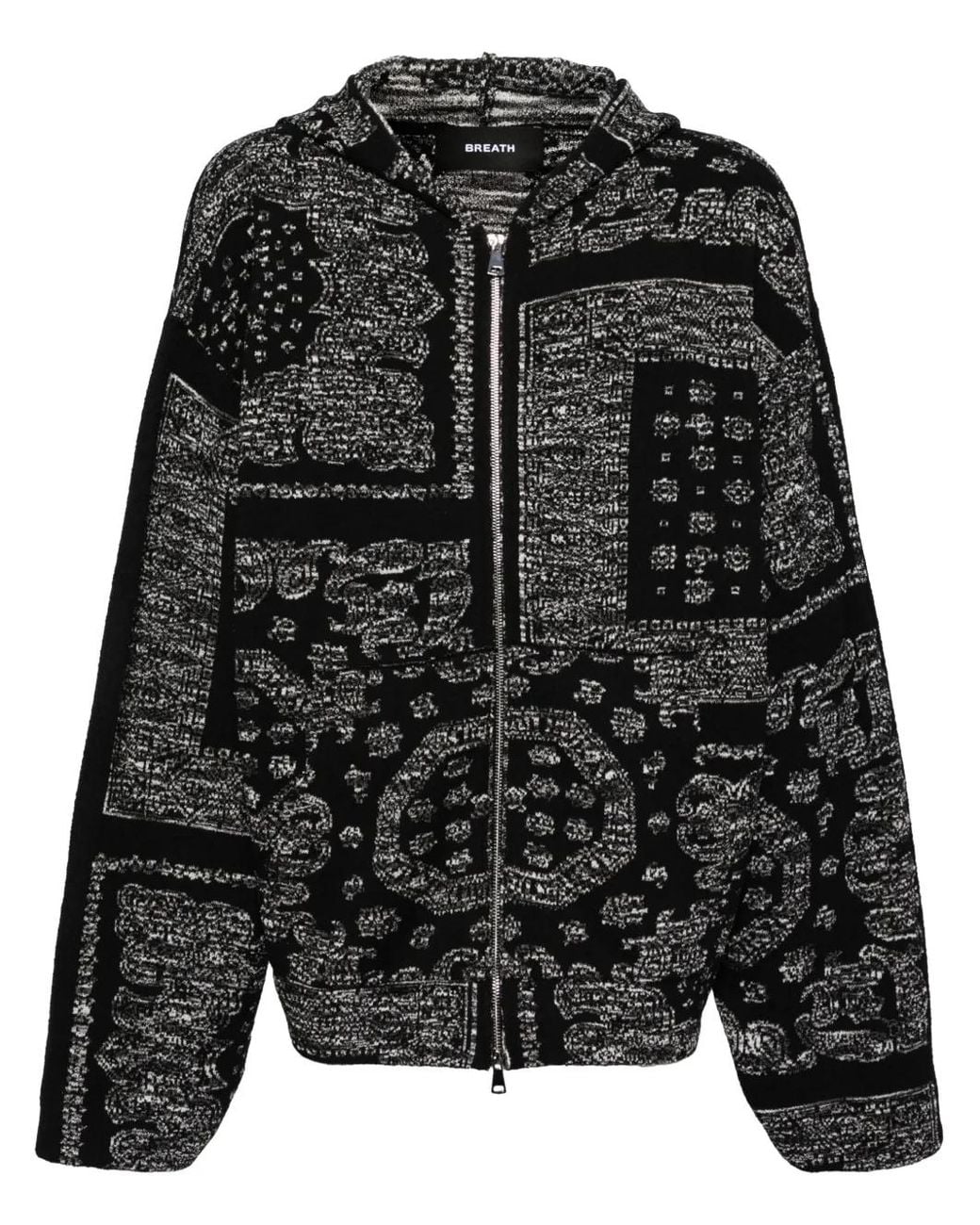 BREATH Black Patterned-Jacquard Zip-Up Hoodie for men