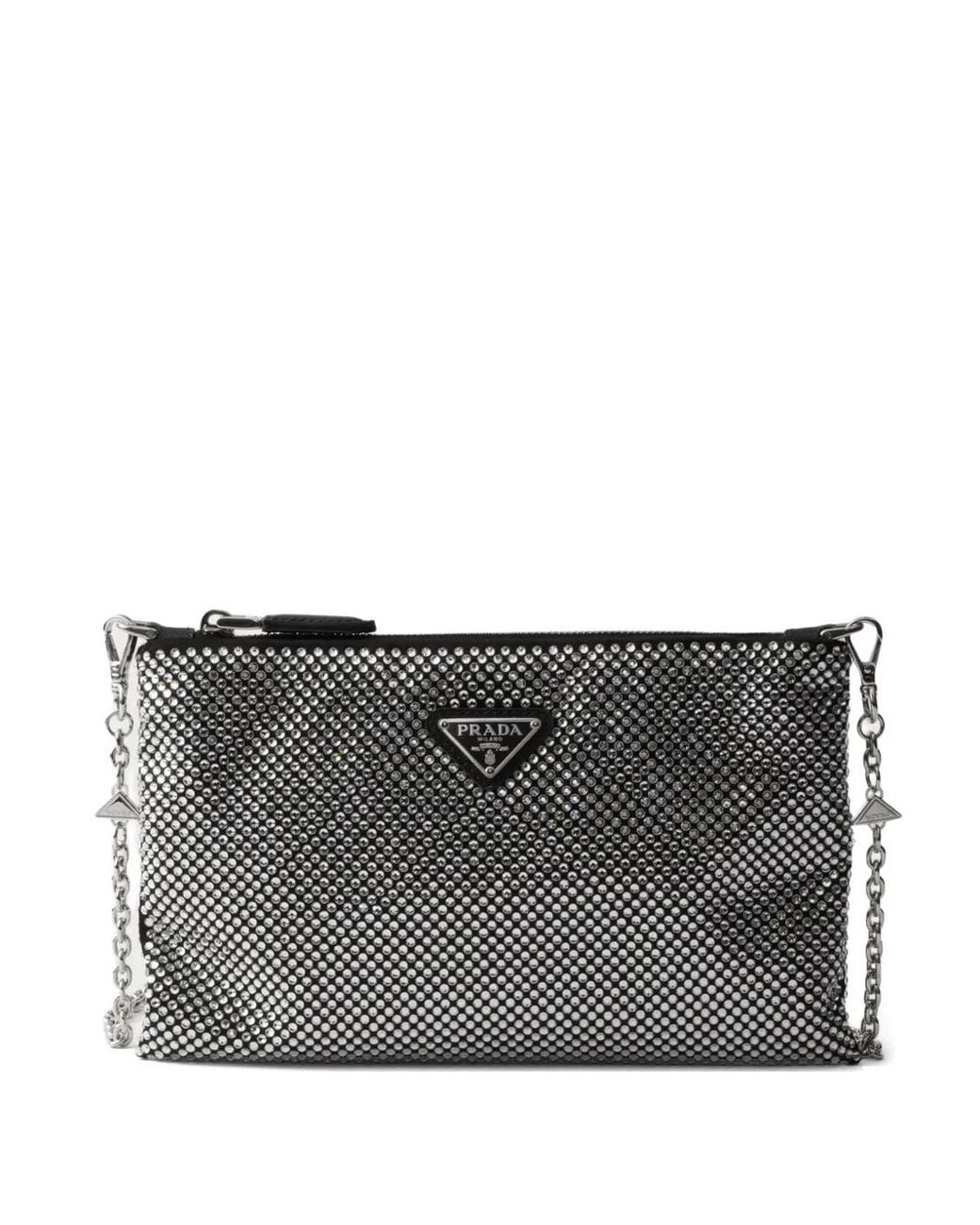 Prada Gray Mini Crystal-Studded Bag With Shoulder Strap