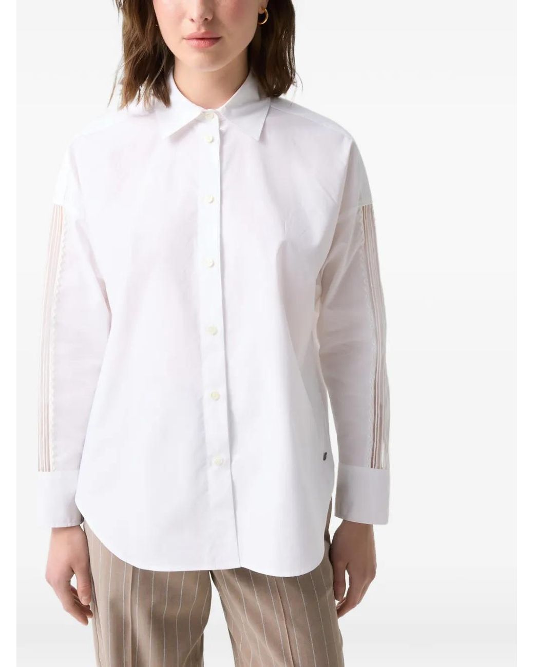 Bogner White Misty Lace-Insert Cotton Shirt