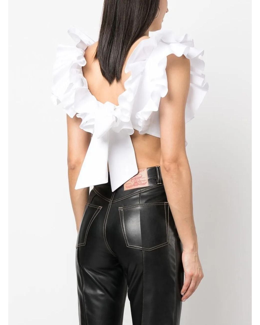 Philipp Plein White Cropped Ruffle-Trimmed Top