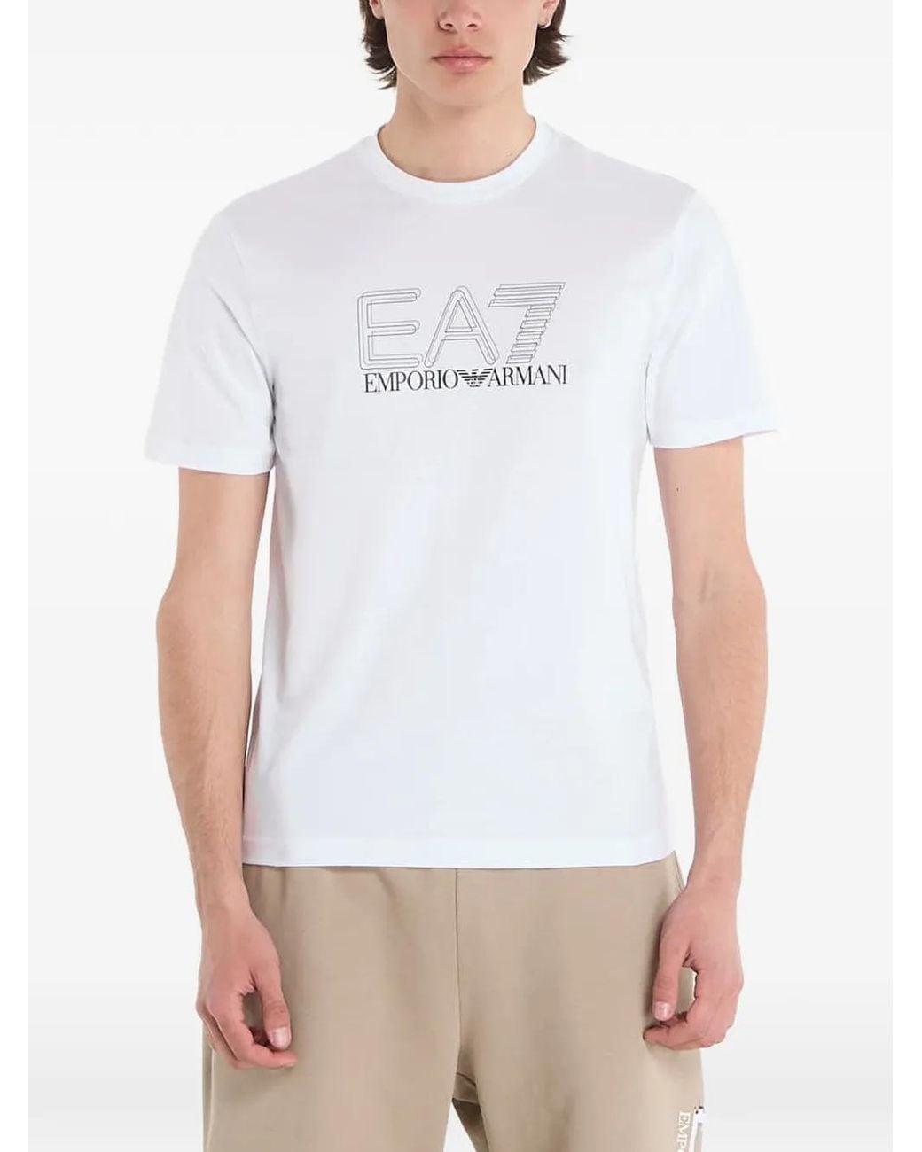 EA7 White Logo-Print T-Shirt for men
