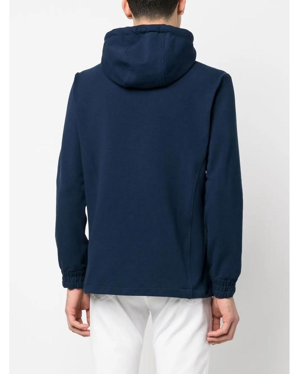 Kiton Blue Drawstring-Hood Zip-Up Hoodie for men