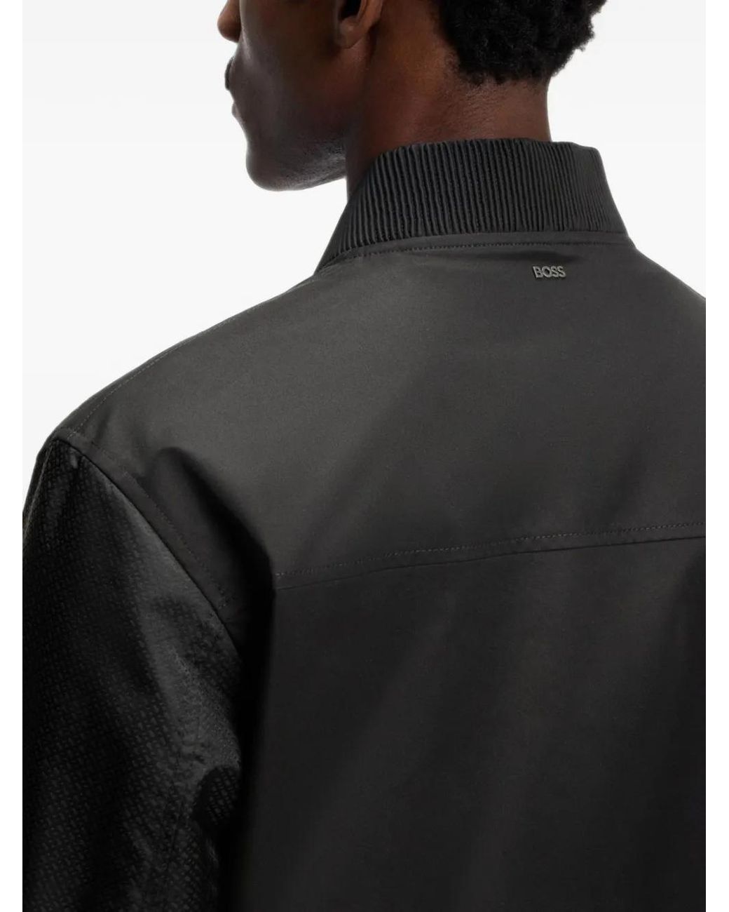 Boss Black Water-Repellent Jacket With Monogram-Pattern Sleeves for men