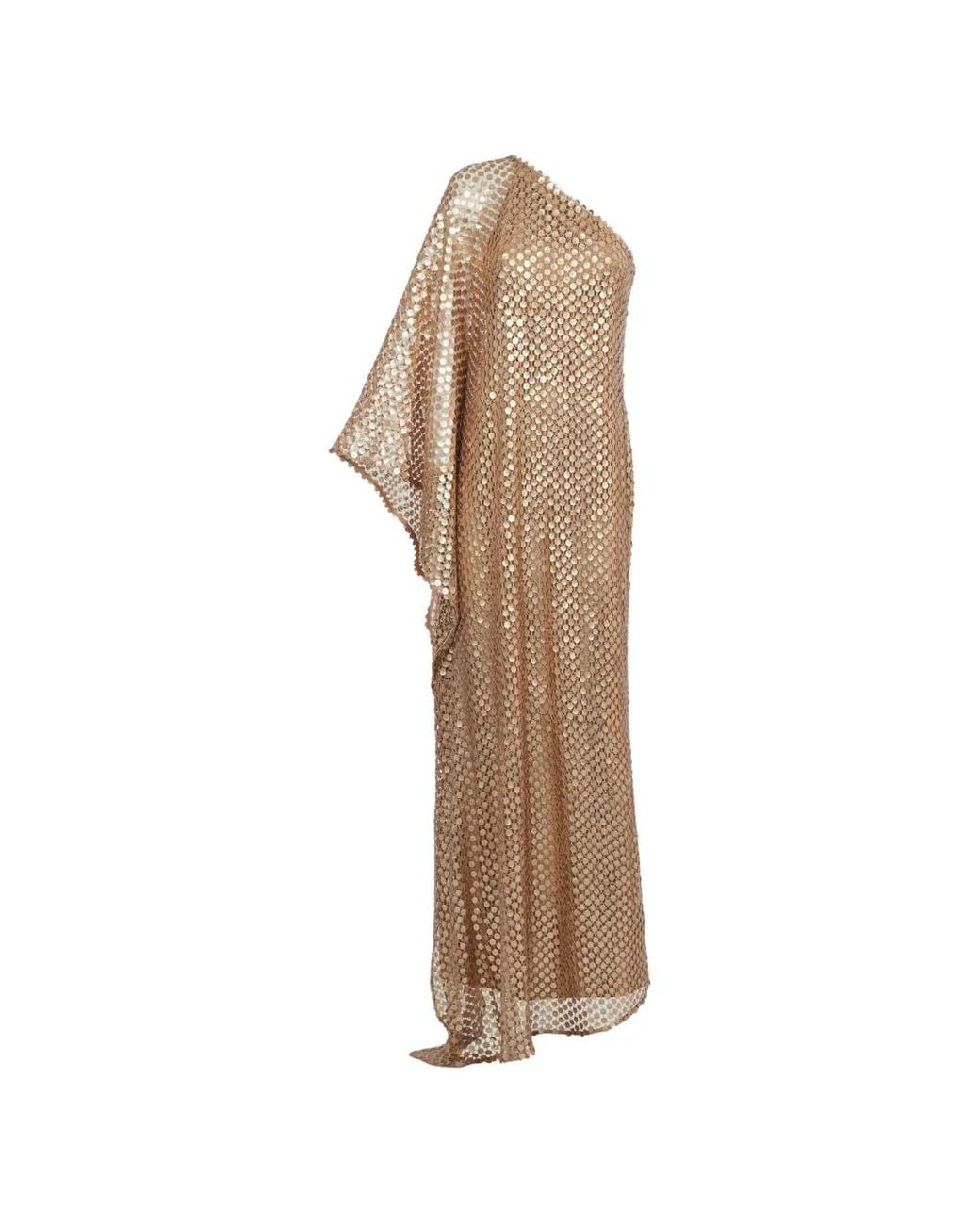 Taller Marmo Natural Le Dune Sequin-Embellished One-Shoulder Maxi Dress