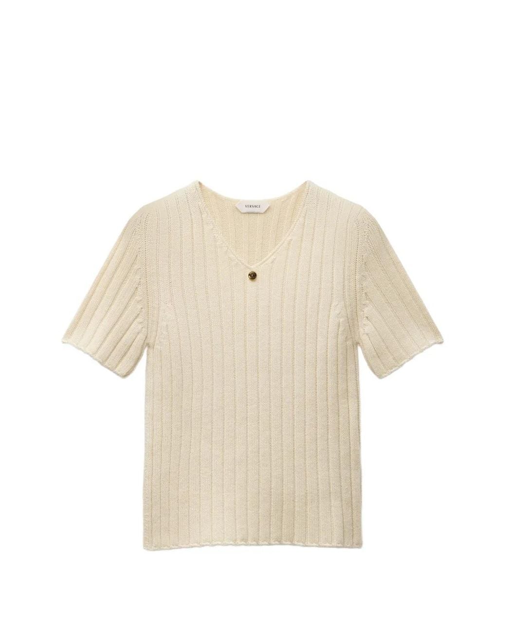 Versace Natural Ribbed-Knit T-Shirt