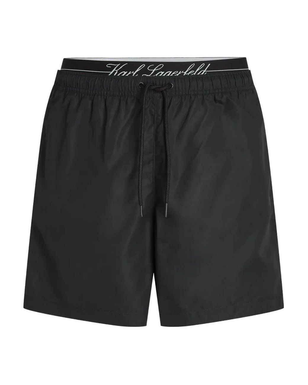 Karl Lagerfeld Black Double-Waistband Swim Shorts for men