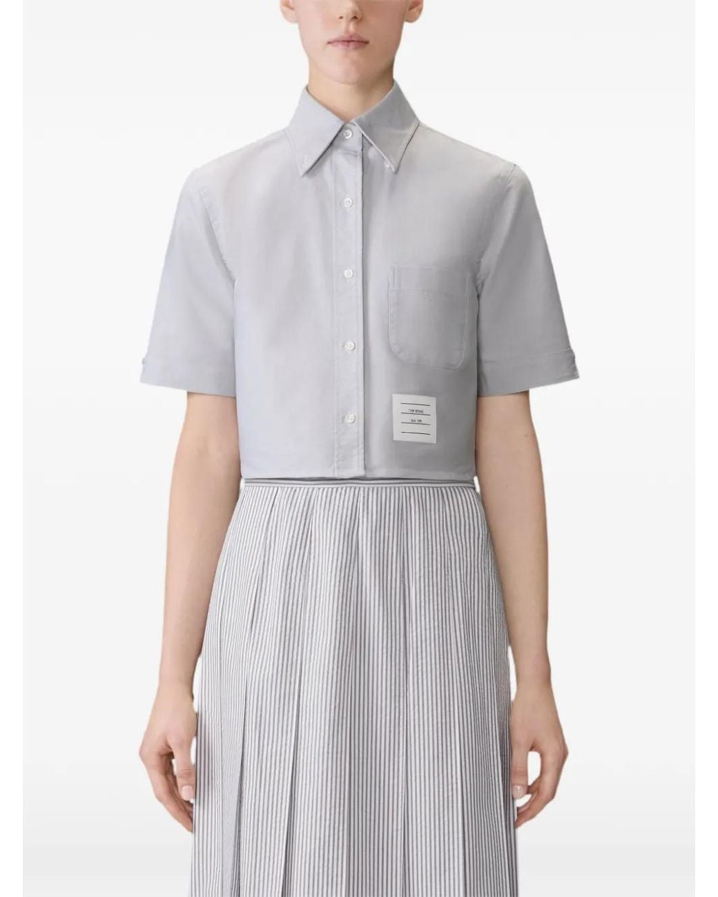 Thom Browne Gray Oxford Cropped Short Sleeve Shirt