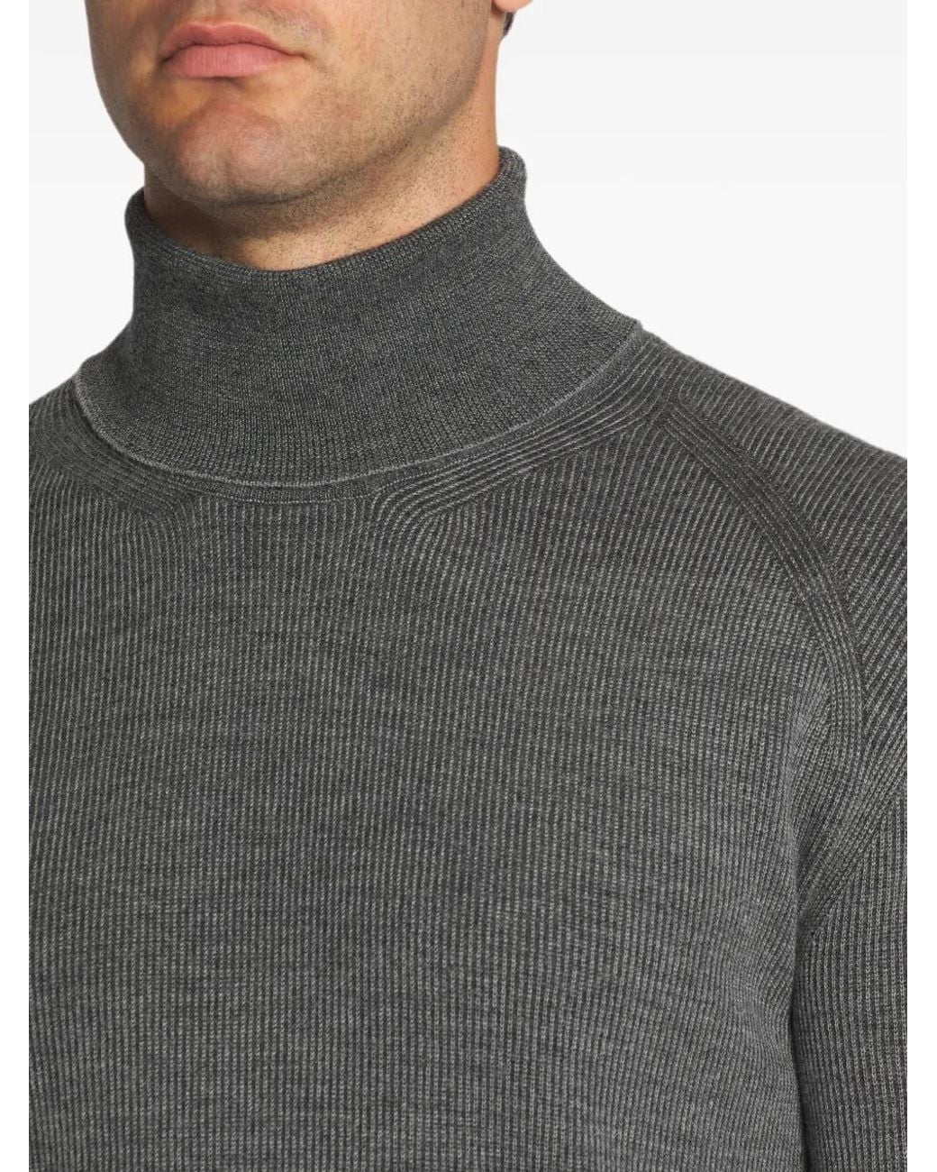 Brioni Gray Ribbed-Knit Roll-Neck Sweater for men