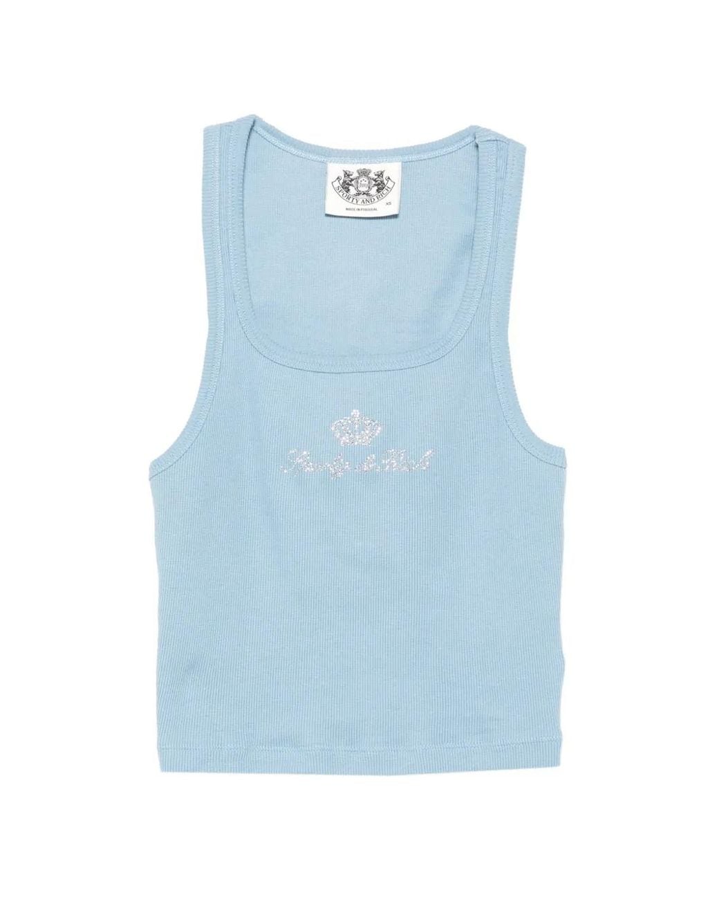 Sporty & Rich Blue Juicy Rhinestone-Logo Ribbed Tank Top