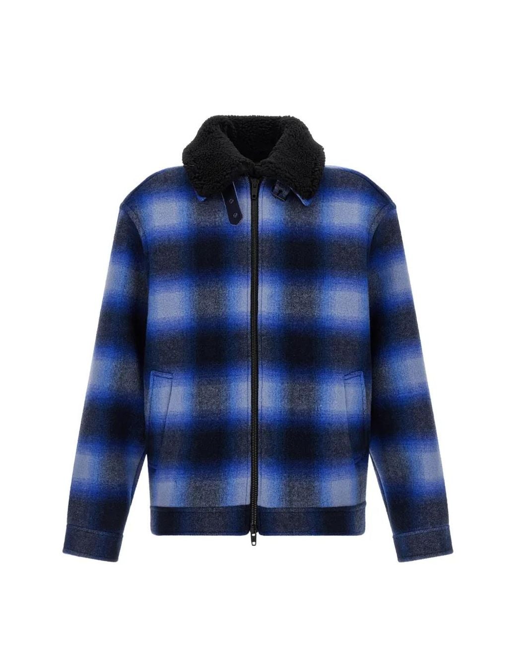 Balenciaga Blue Checked Wool-Fleece Jacket for men