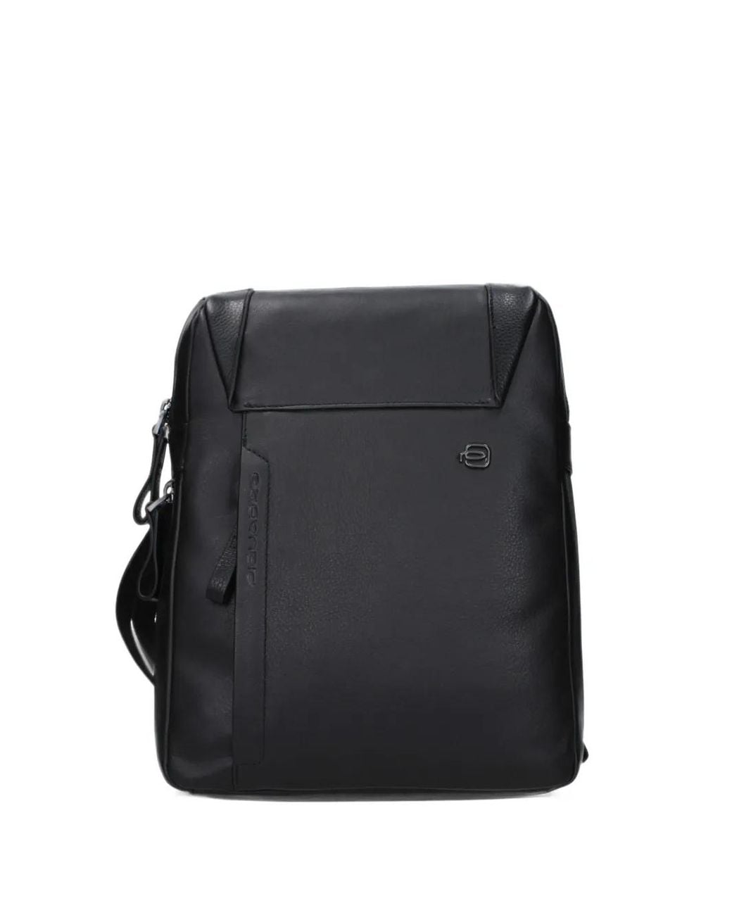 Piquadro Black Logo-Plaque Leather Messenger Bag for men