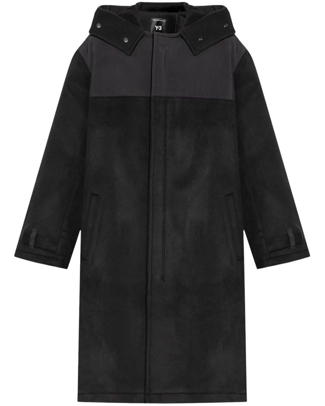 Y-3 Black Hooded Trench Coat for men