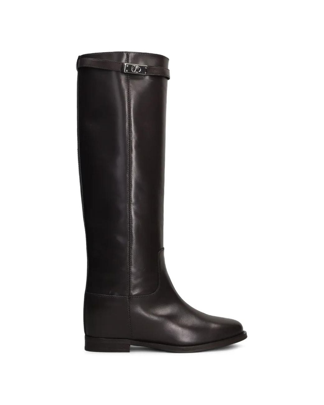Via Roma 15 Black Buckled Leather Knee-High Boots