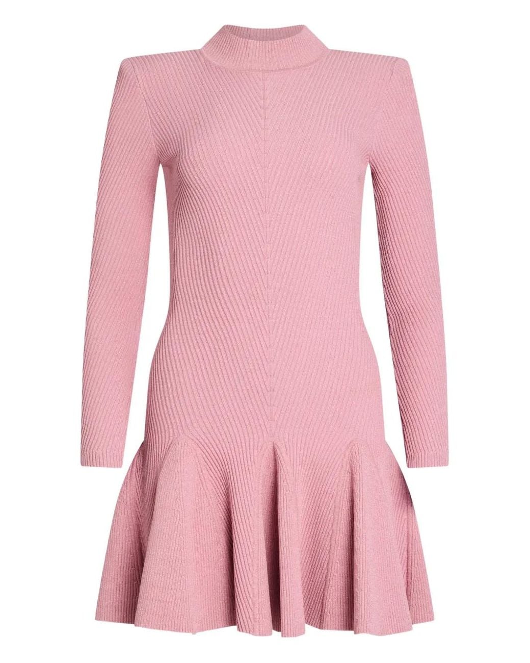 retroféte Pink Sydonie Knitted Ruffled-Hem Mini Dress