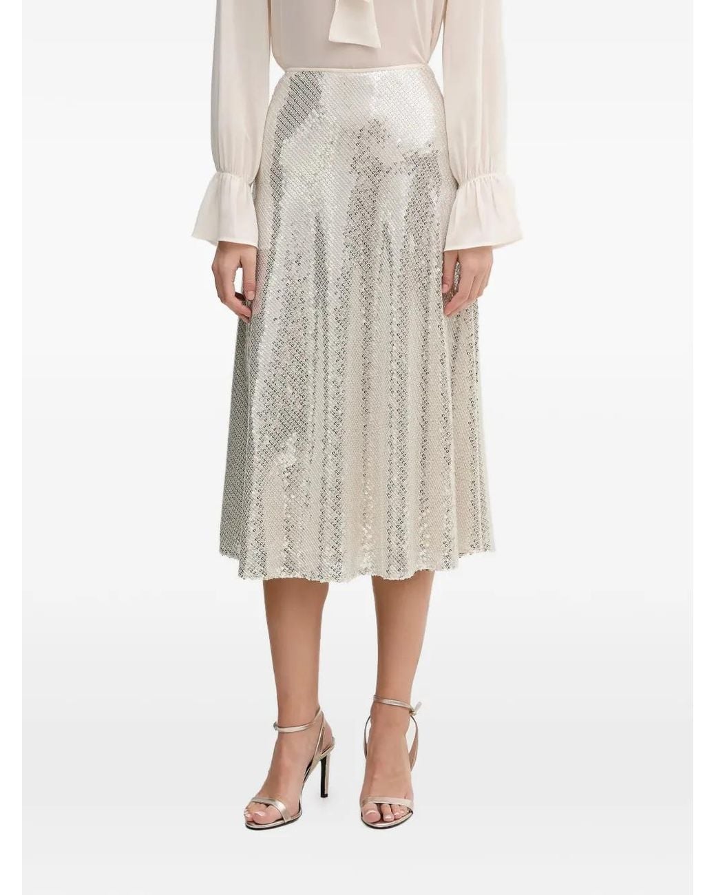 Ouí Natural Sequin-Embellished Midi Skirt