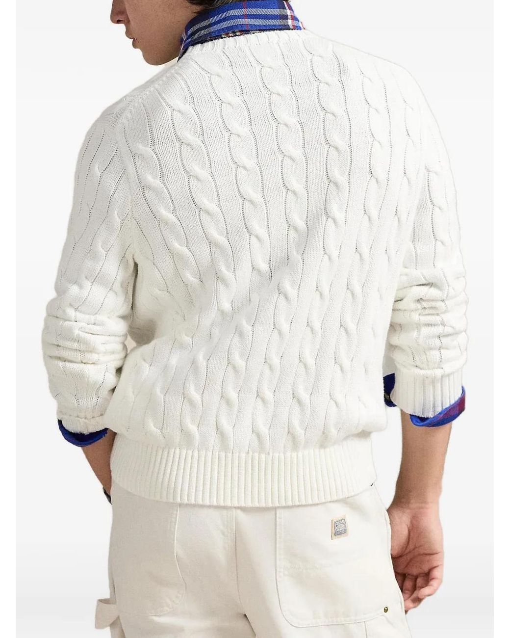 Polo Ralph Lauren White Cable-Knit Flag-Motif Sweater for men