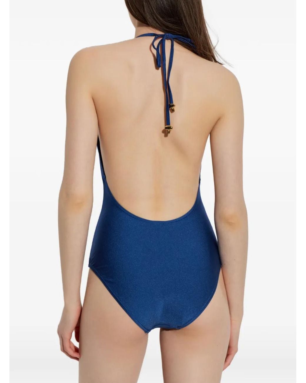 Zimmermann Blue Aster Embellished Halterneck Swimsuit
