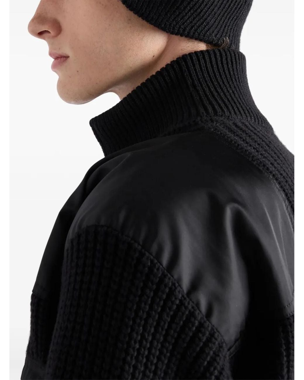 Prada Black Zip-Up Ribbed Knit Cardigan for men