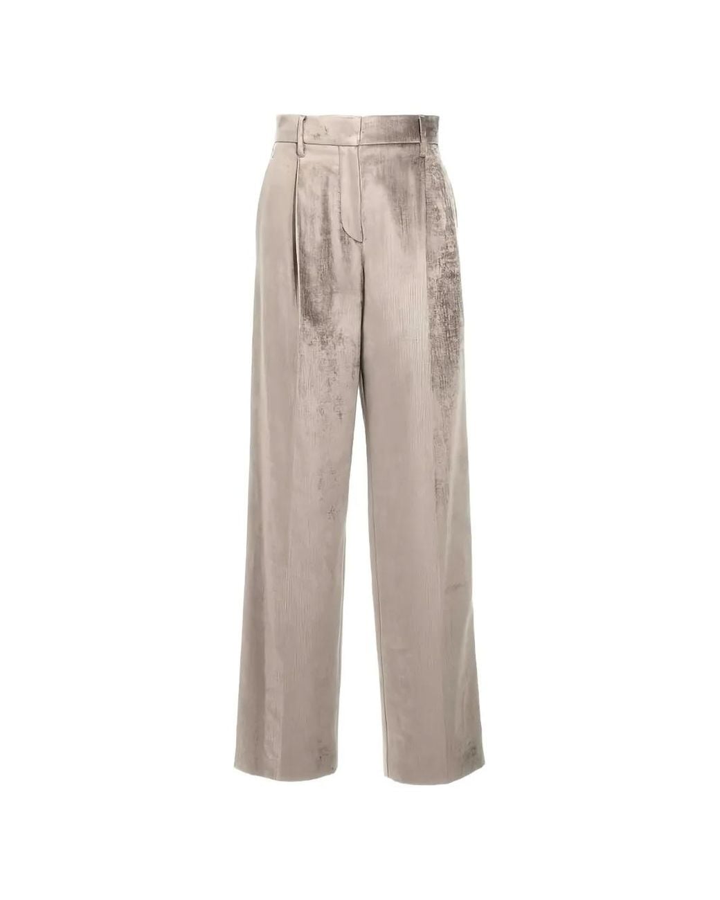 Brunello Cucinelli Natural Pleated Wide-Leg Trousers