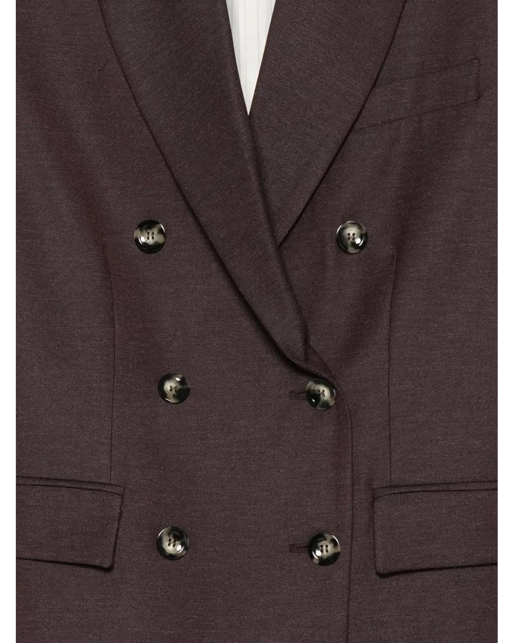 SOLOTRE Brown Double-Breasted Peak-Lapel Jacket