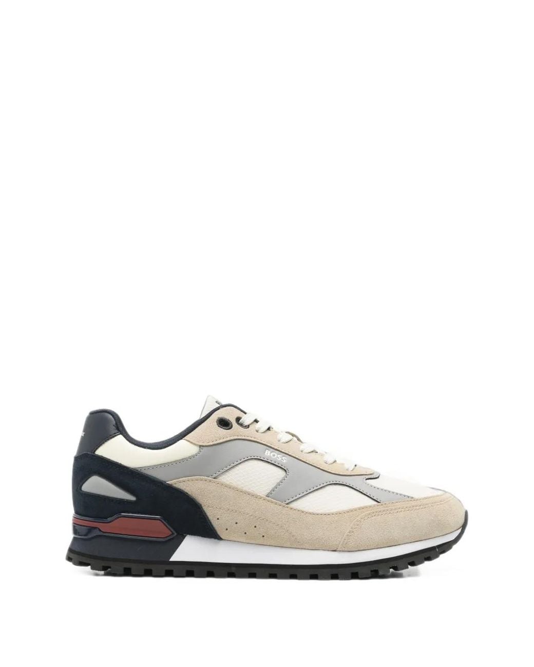 Boss White Panelled Lace-Up Sneakers for men