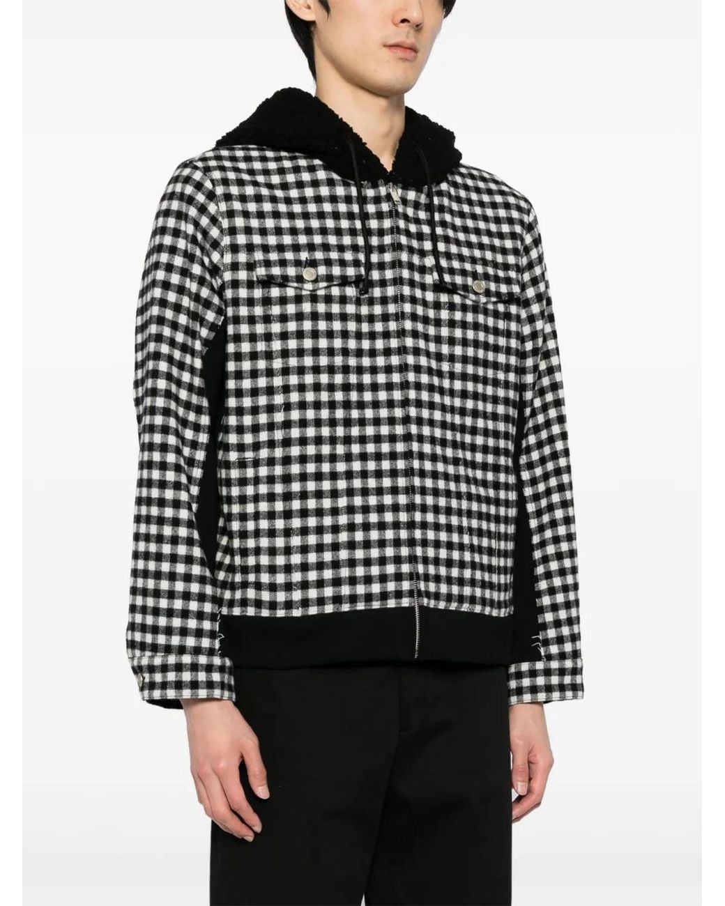 Undercover Black Check-Print Hooded Jacket for men