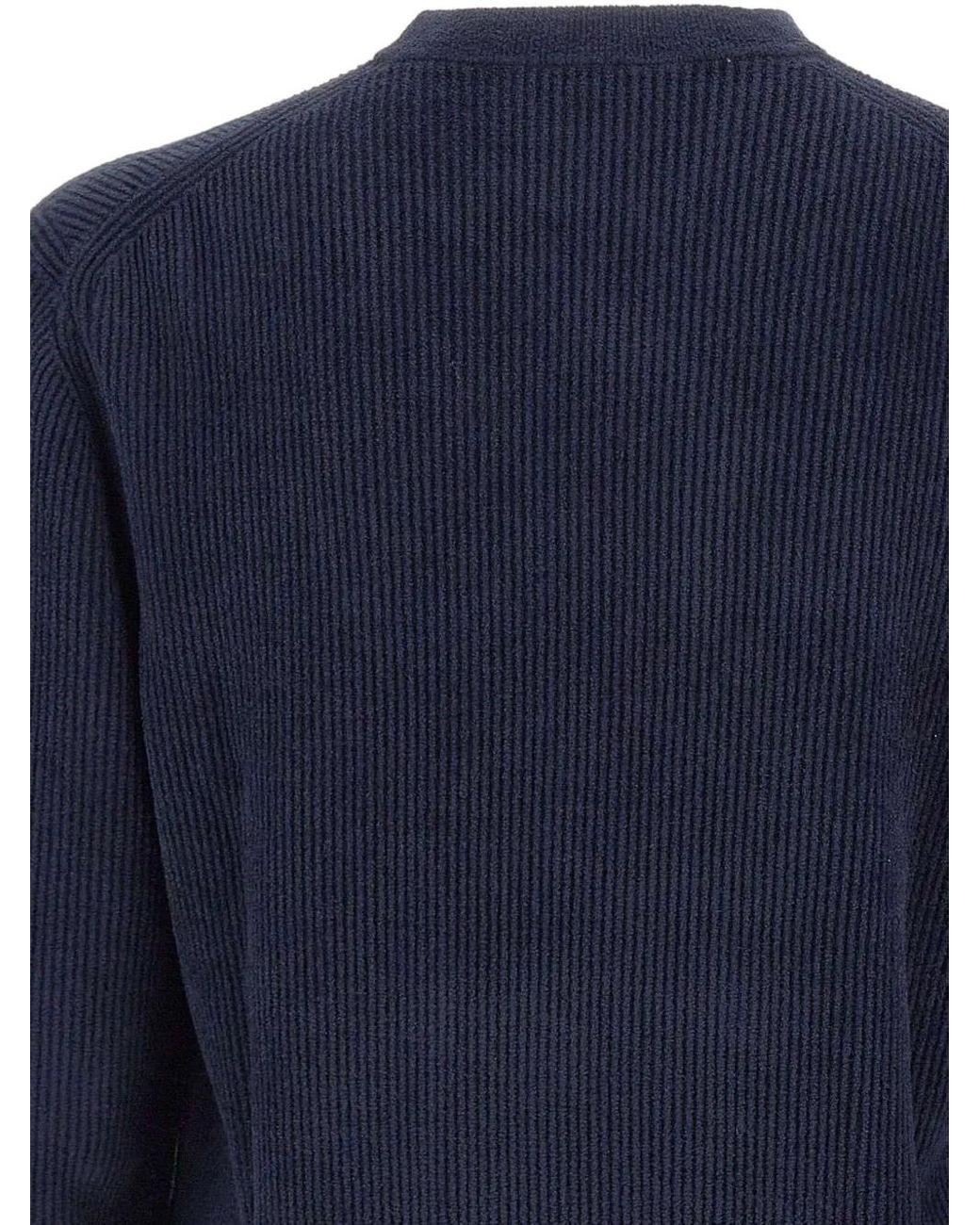 Boss Blue Ribbed Crew-Neck Sweater for men
