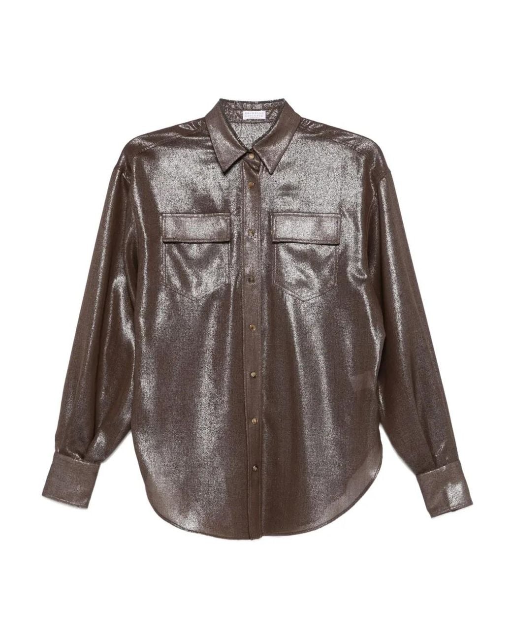 Brunello Cucinelli Button-Down Blouse Met Metallic-Effect in het Brown