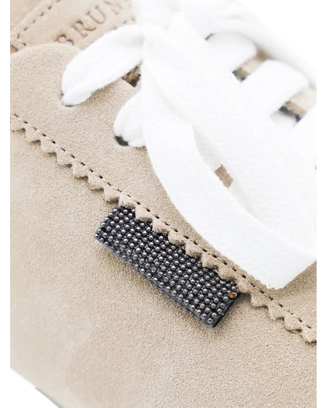 Brunello Cucinelli White Monile-Detail Suede Sneakers