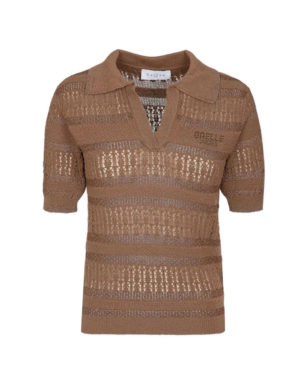 Gaelle Paris Brown Logo-Embroidered Open-Knit T-Shirt