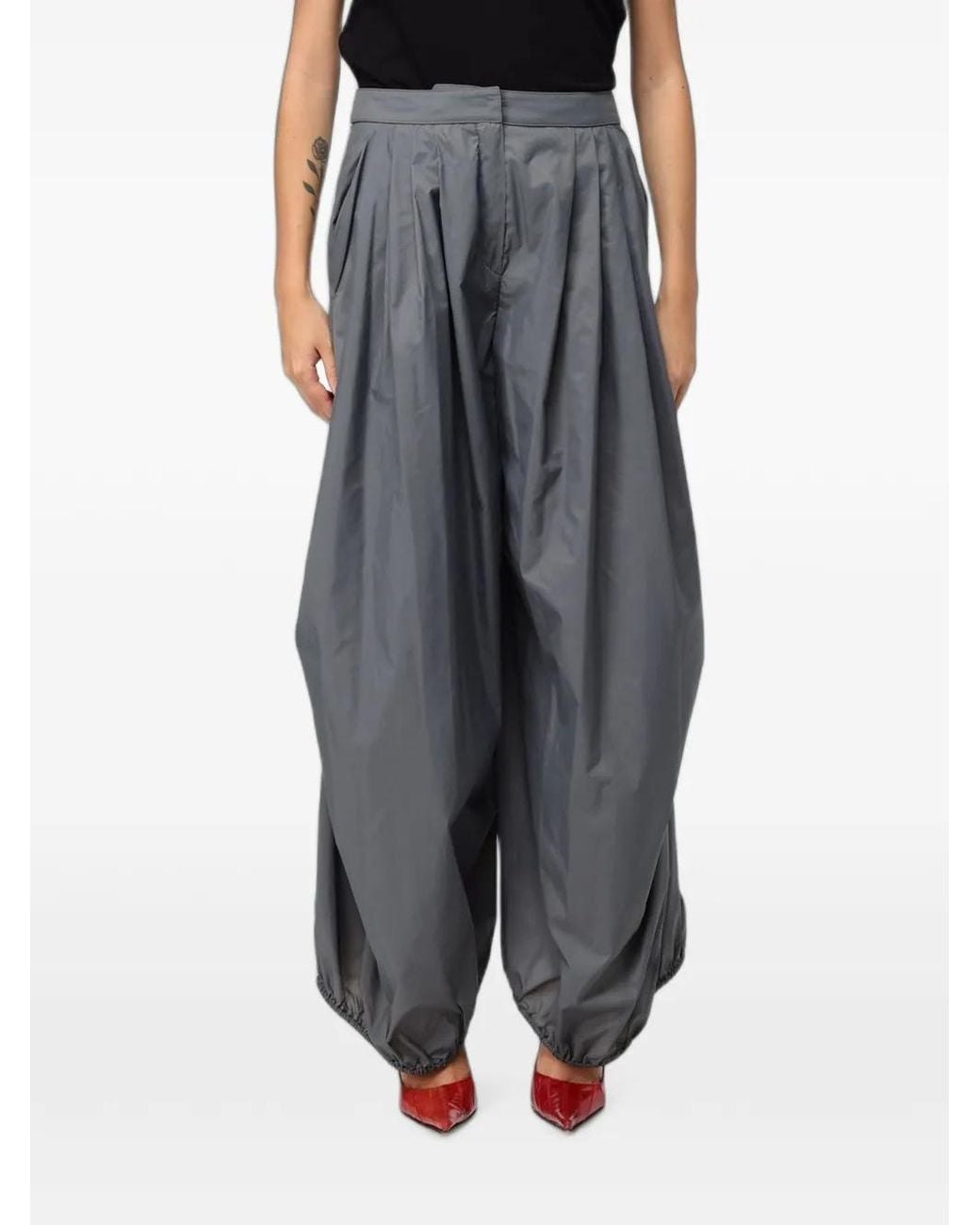 Emporio Armani Gray Lightweight Nylon Wide-Leg Trousers